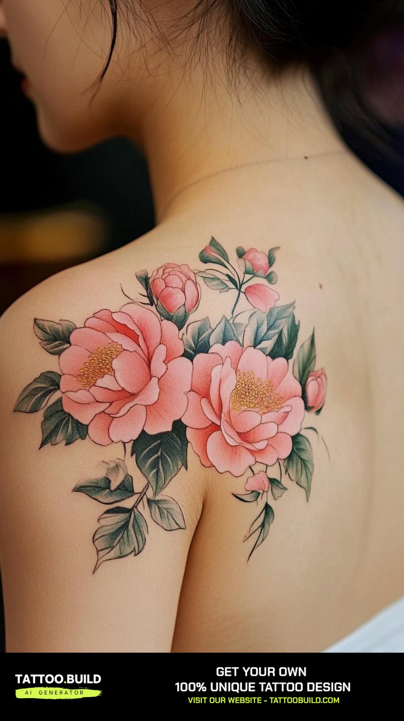 Shoulder tattoo for females trailing from the deltoid toward the collarbone.