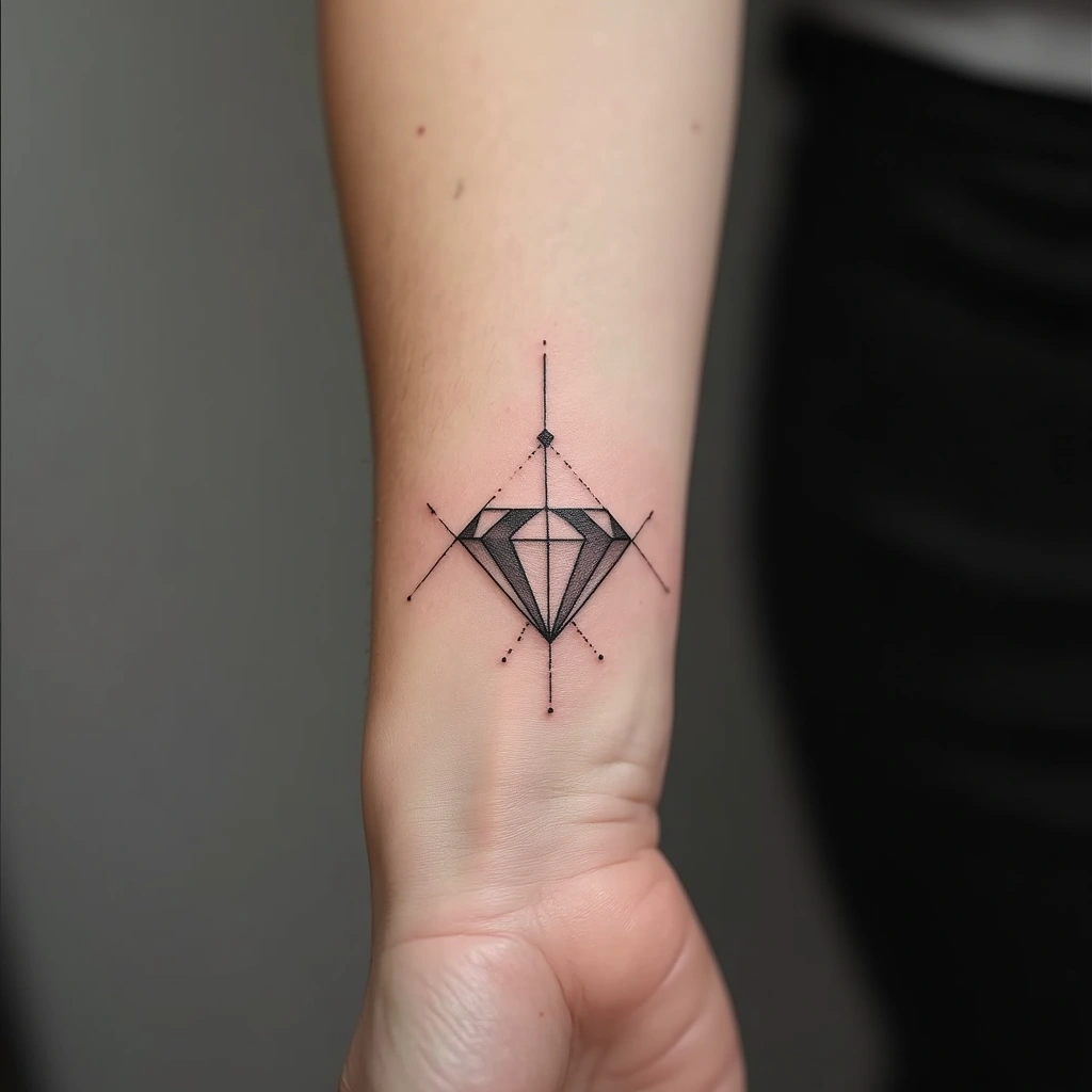 Geometric diamond tattoo on woman's inner wrist