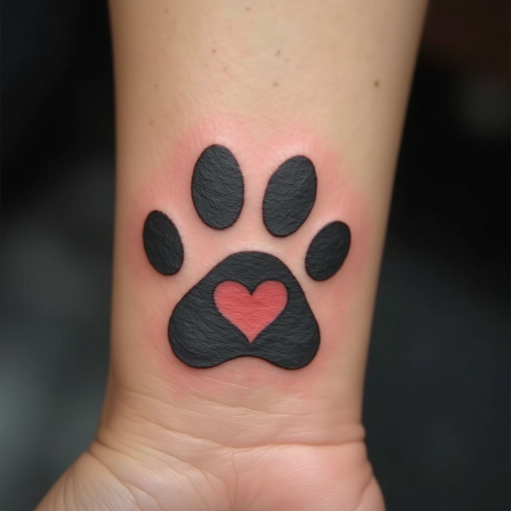 Pet paw print memorial tattoo on woman's wrist