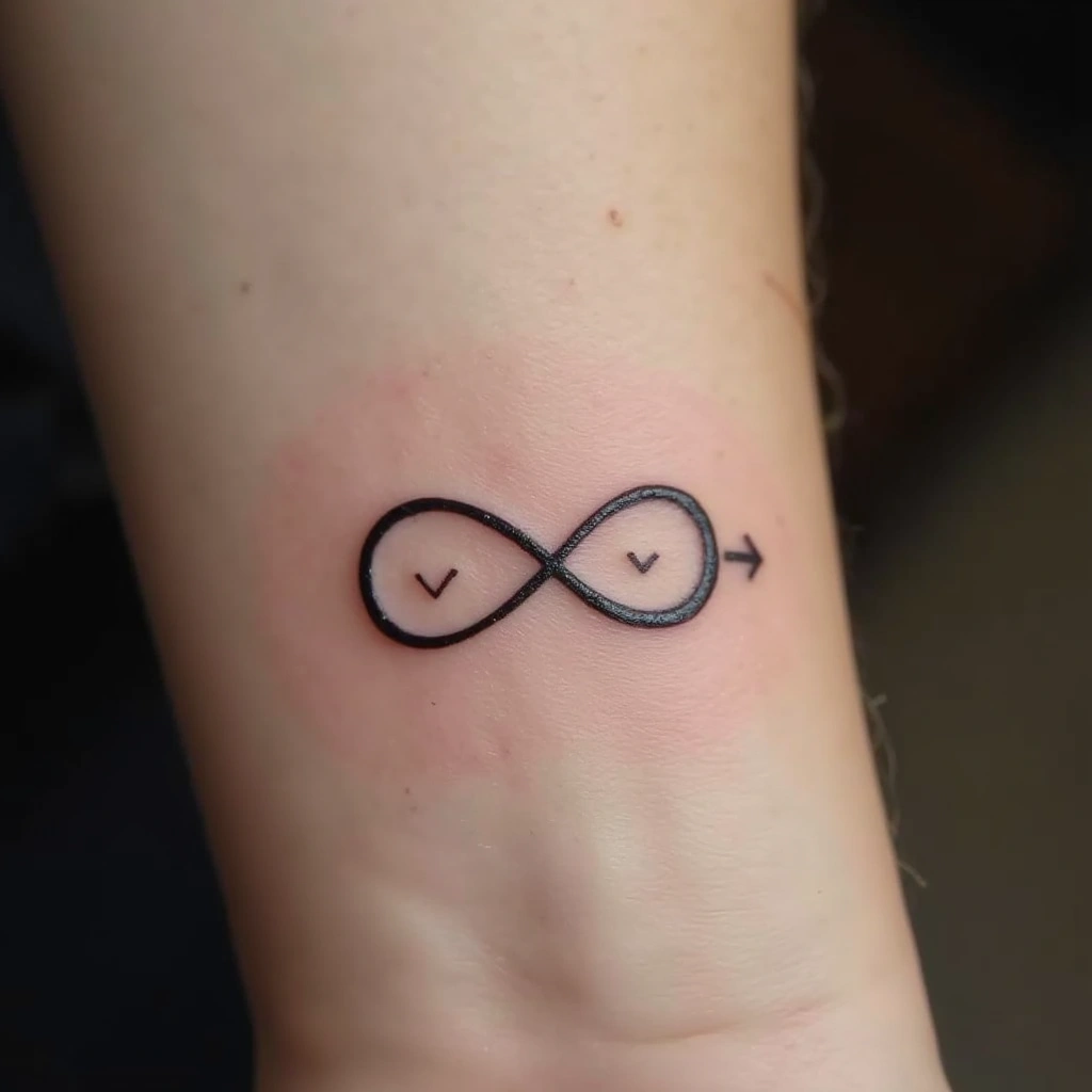 Infinity symbol wrist tattoo with heart accent