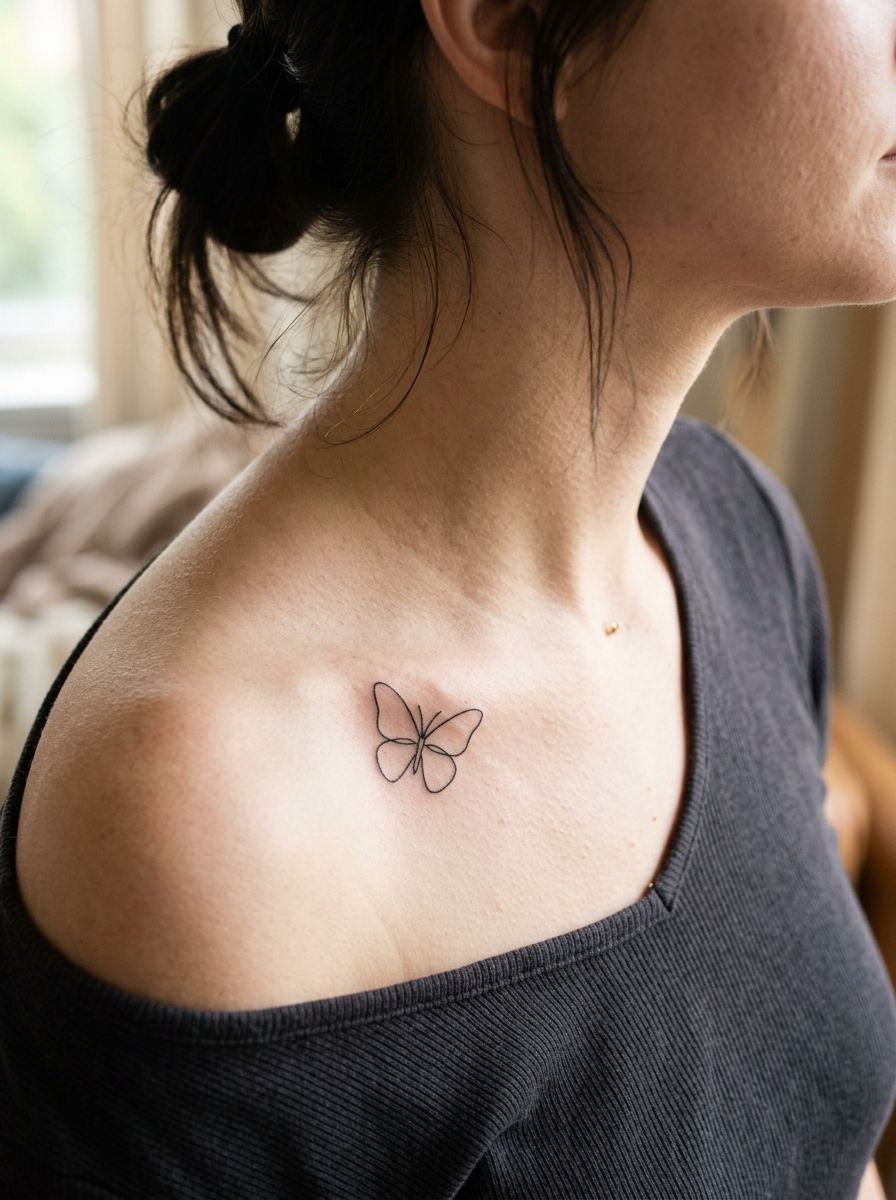 Minimalist butterfly tattoo outline