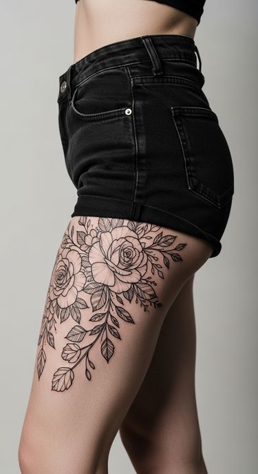 Outer thigh tattoo example