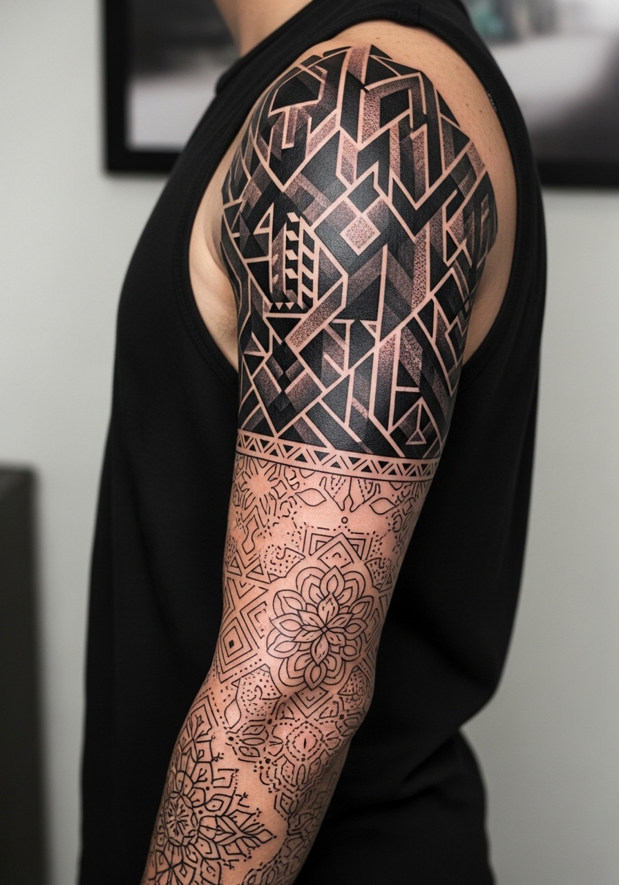 19 Geometric Sleeve Tattoo Ideas for Men Who Love Precision - Tattoo Build