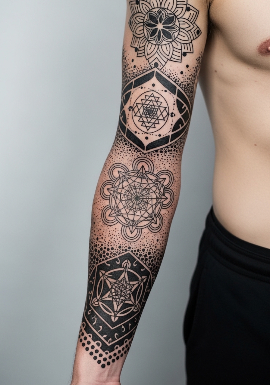 19 Geometric Sleeve Tattoo Ideas for Men Who Love Precision - Tattoo Build