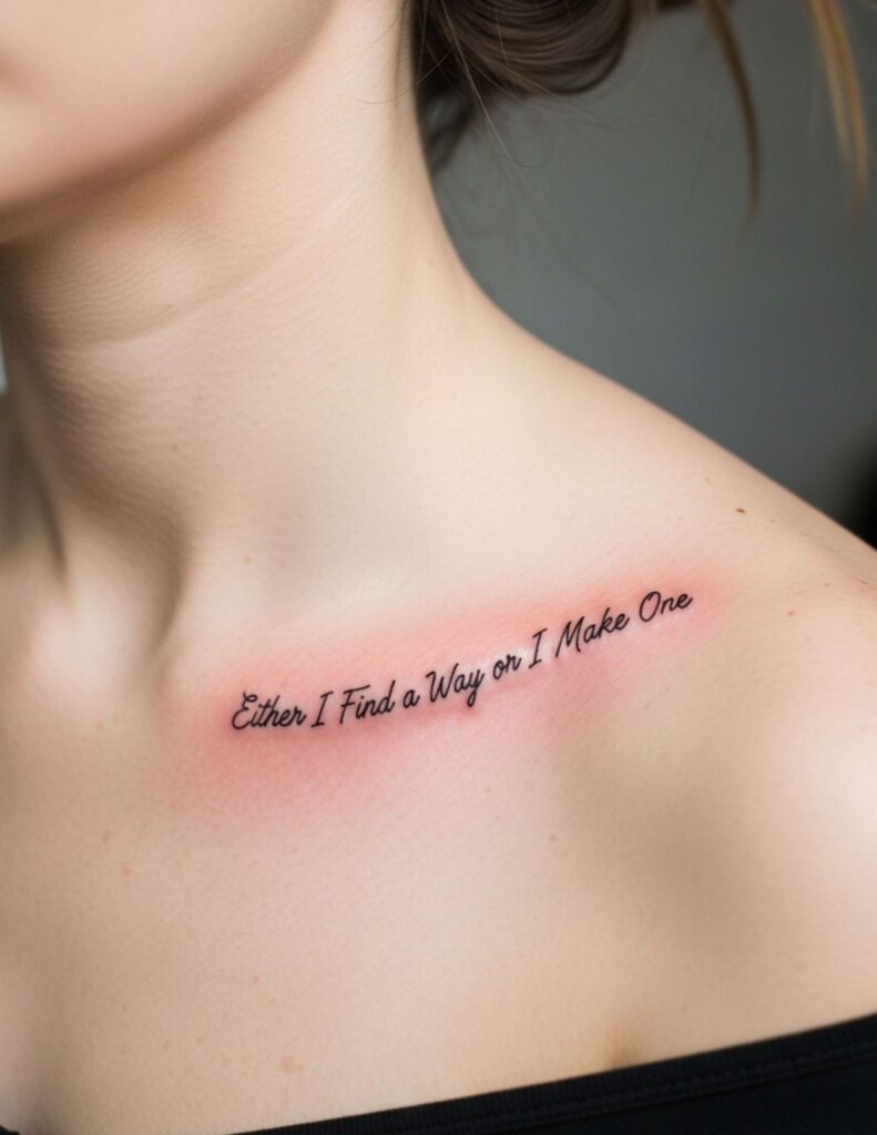 Aut Viam Inveniam Aut Faciam Latin phrase tattoo in fine-line lettering on the arm