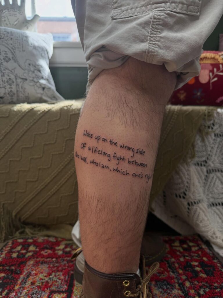 Handwriting tattoo for men, a small meaningful tattoo copied from a family member's script