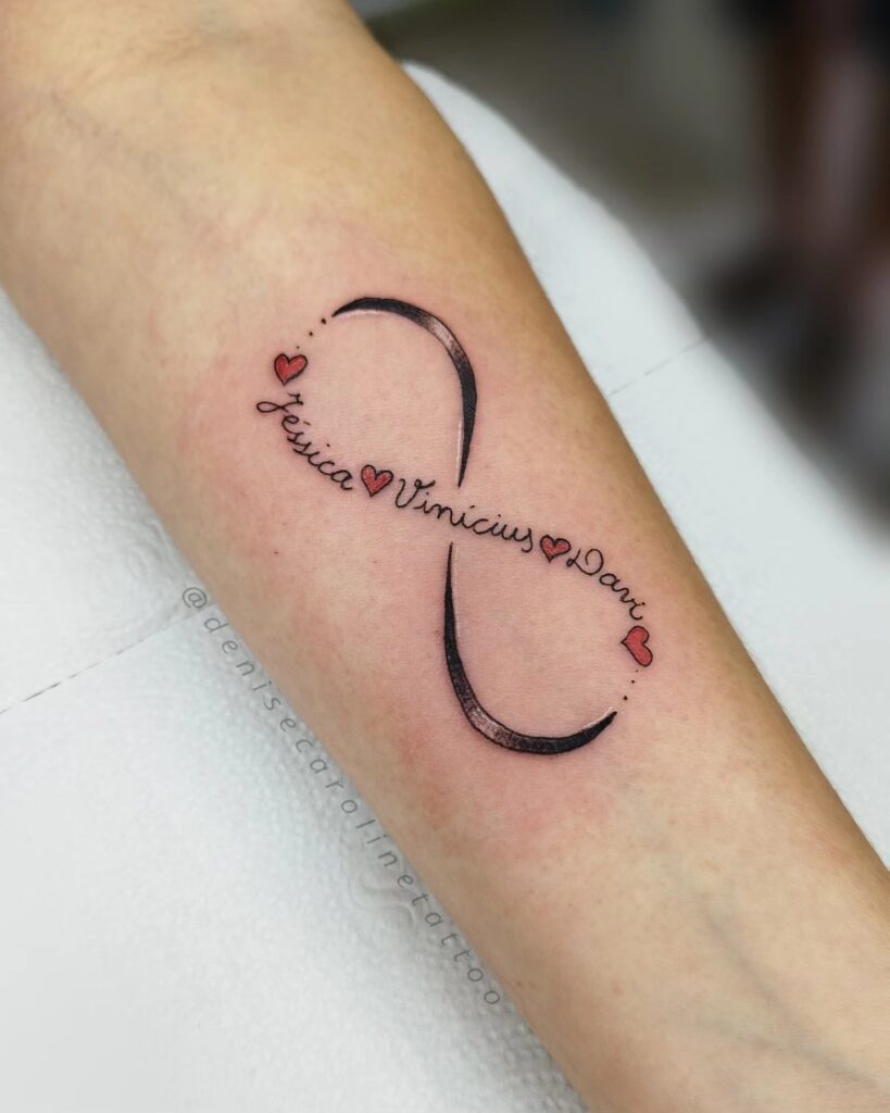 Infinity loop tattoo for men customised with lettering, a small meaningful tattoo idea