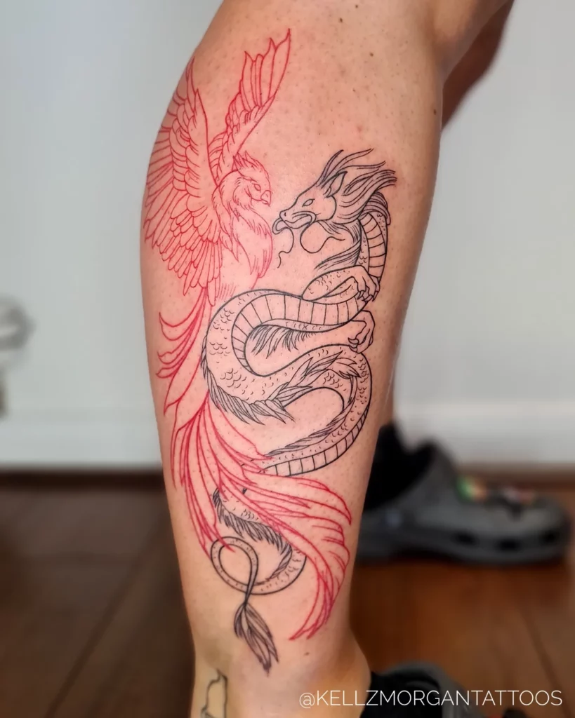 Skeleton dragon tattoo for women showing an exposed rib and spine structure in blackwork