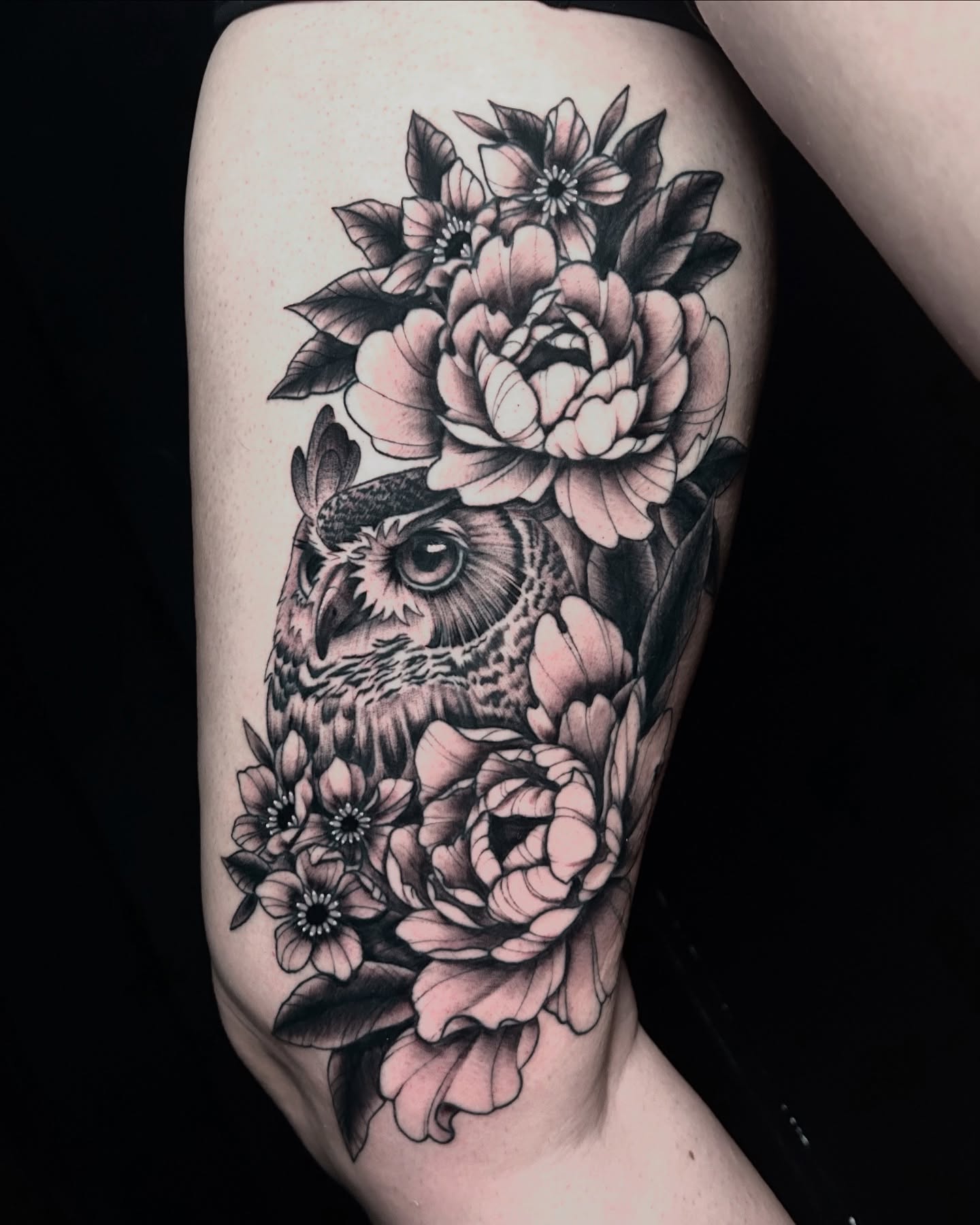 Inner thigh tattoo on thin, sensitive skin, a high-pain tattoo placement