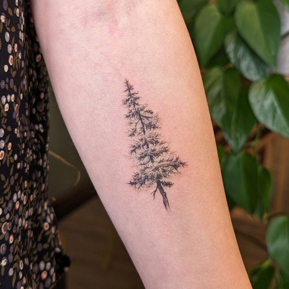 Minimal tree tattoo for men with roots and branches, a small meaningful tattoo about growth