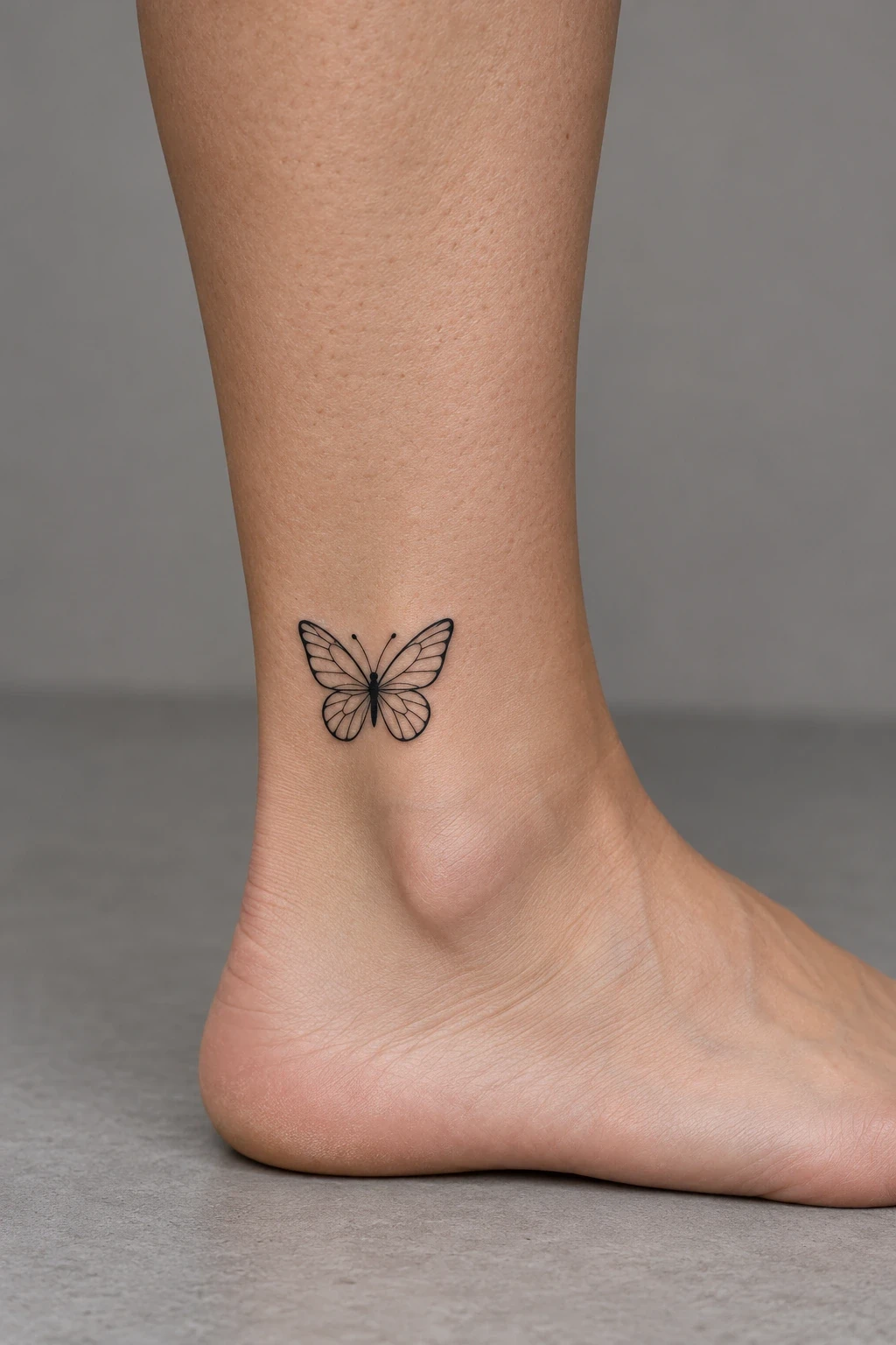 Simple black outline butterfly above the ankle bone