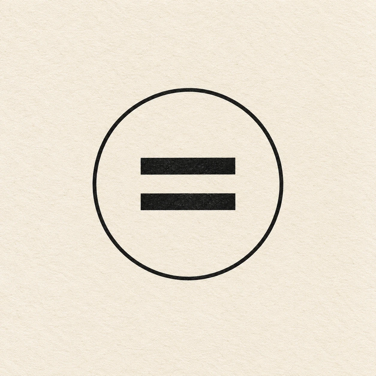 Black equals sign centered inside a thin circular outline