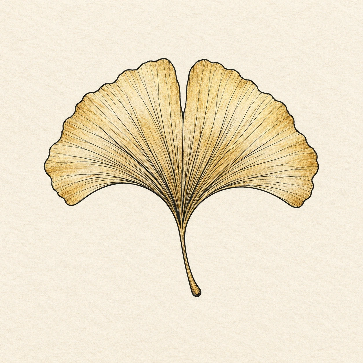 Gold-washed ginkgo leaf with radiating black veins
