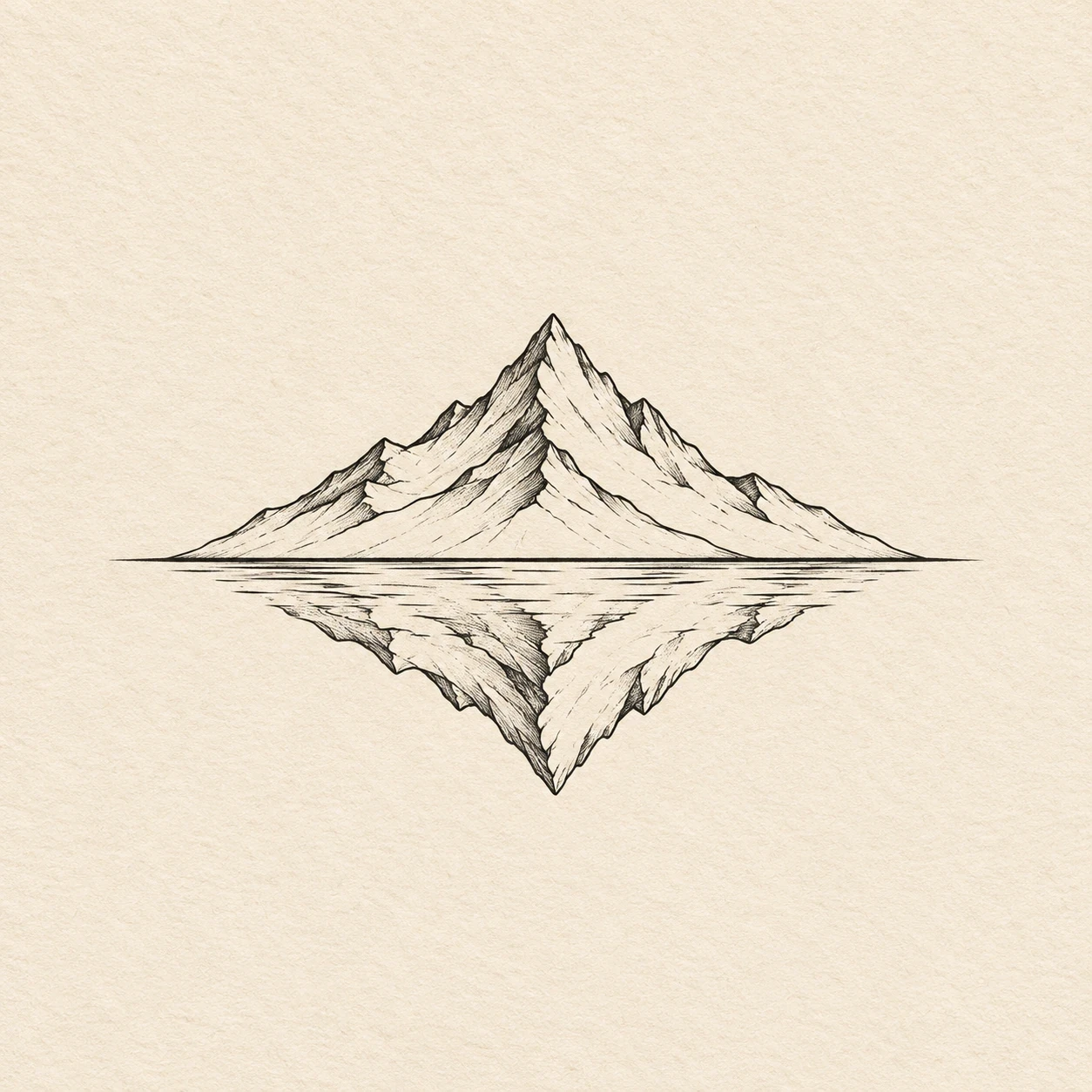 Single mountain peak mirrored across a horizontal lake line