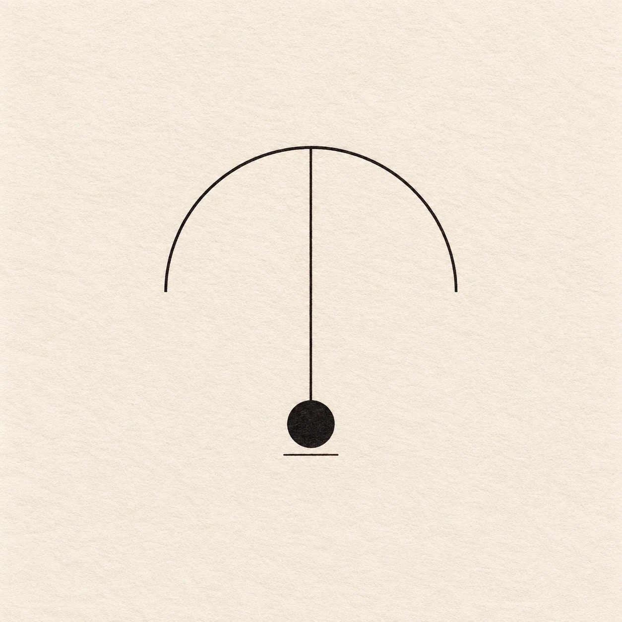 Centered pendulum weight suspended beneath a semicircular arch