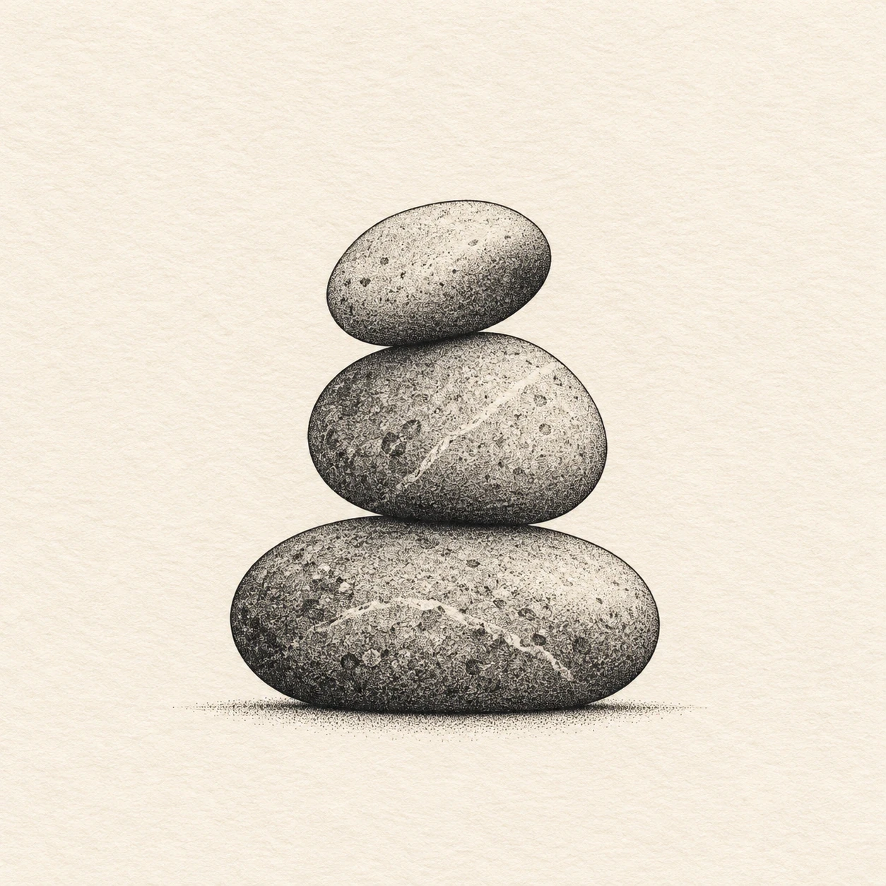 Three smooth grey stones stacked from largest to smallest