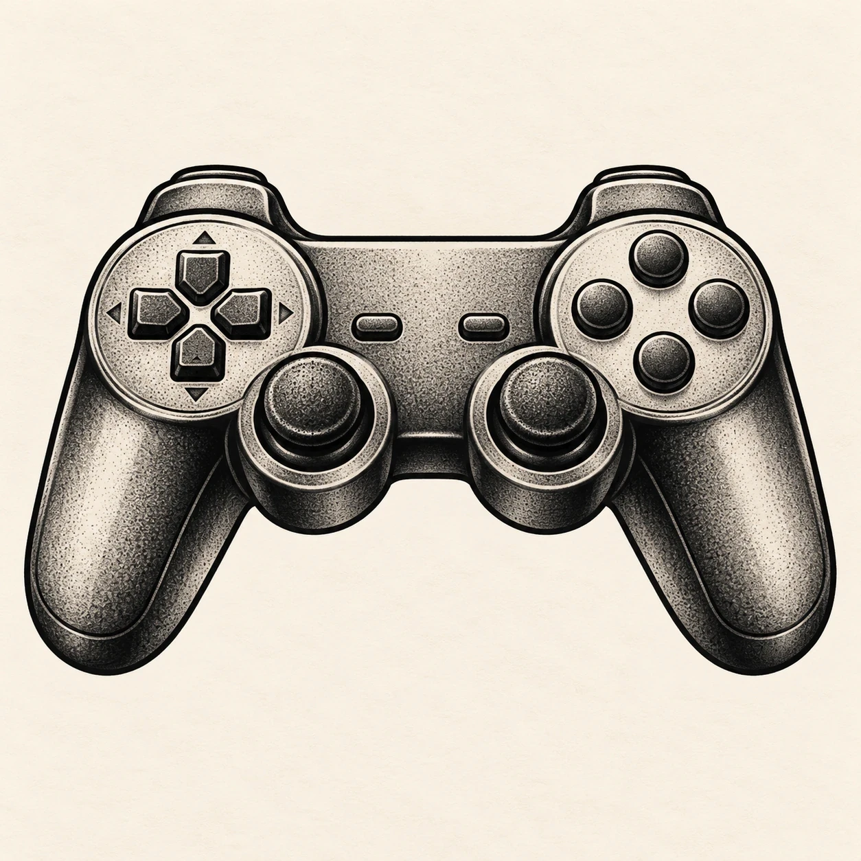 Black-and-grey gaming tattoo concept of a generic two-handled controller