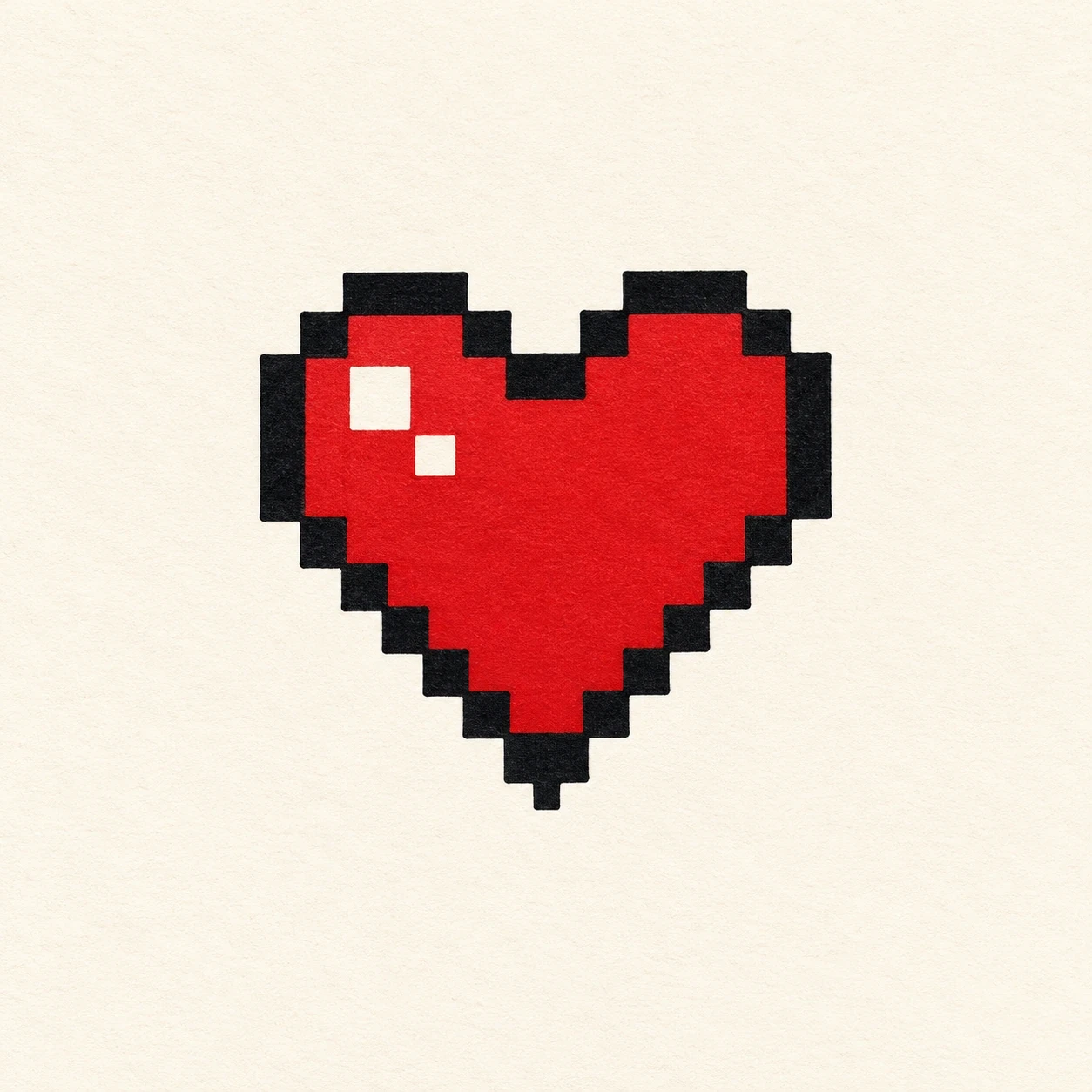 Red pixel-heart gaming tattoo concept with a stepped black outline