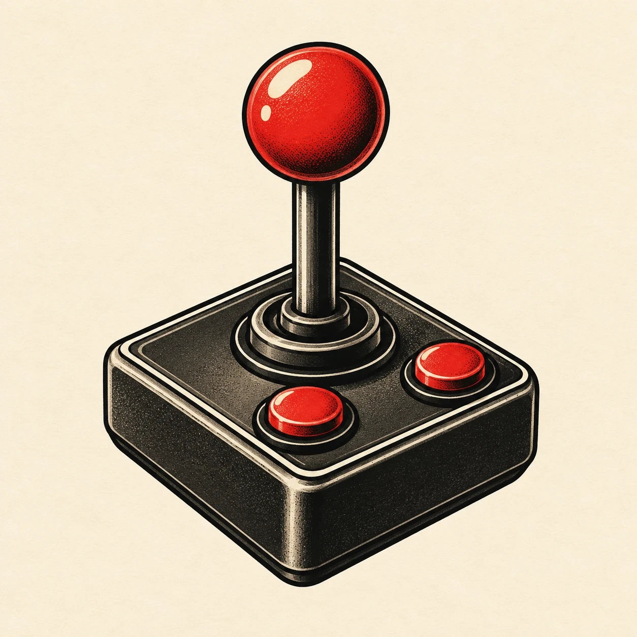 Retro joystick tattoo concept with a red ball top and two buttons