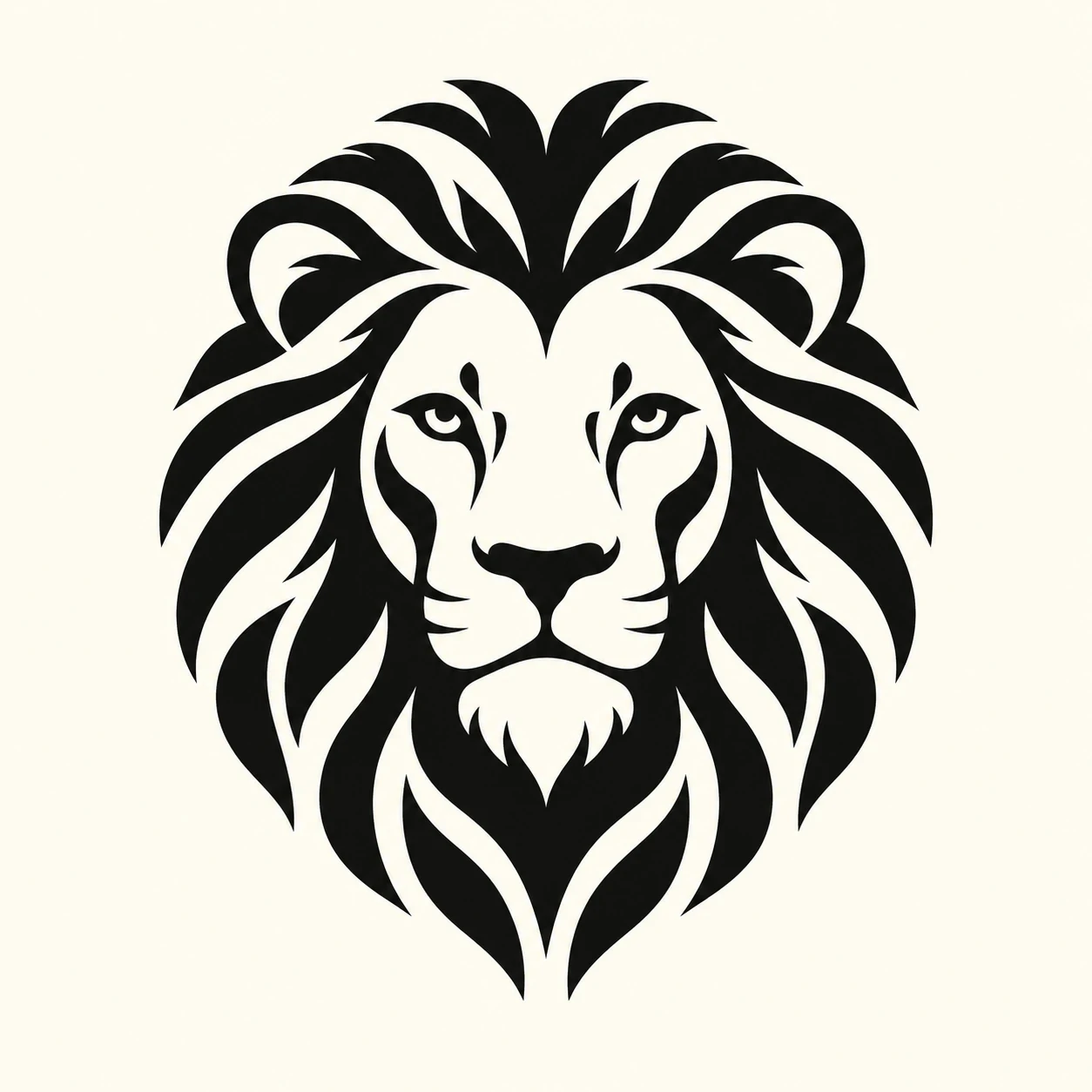 Stylized black lion face with broad open gaps in the mane