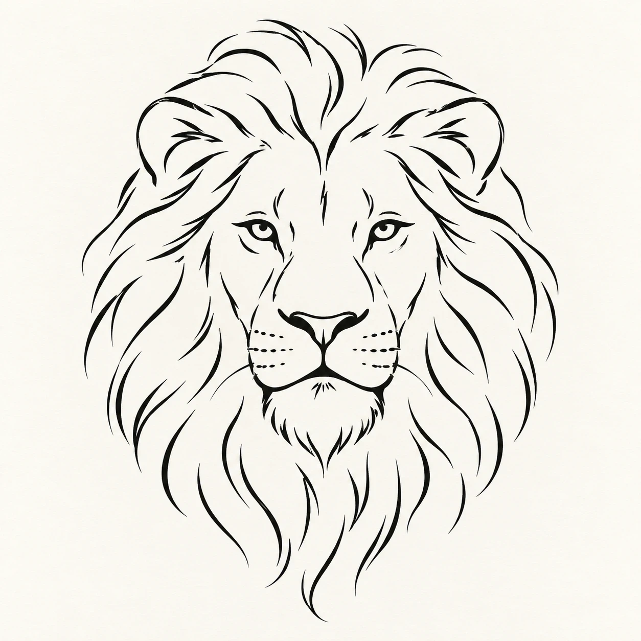 Simplified lion head in open black contours without filled shading