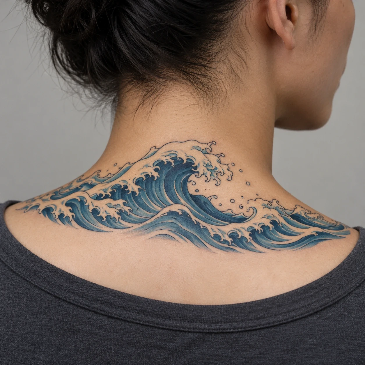 Blue wave sweeping along the base of a neck