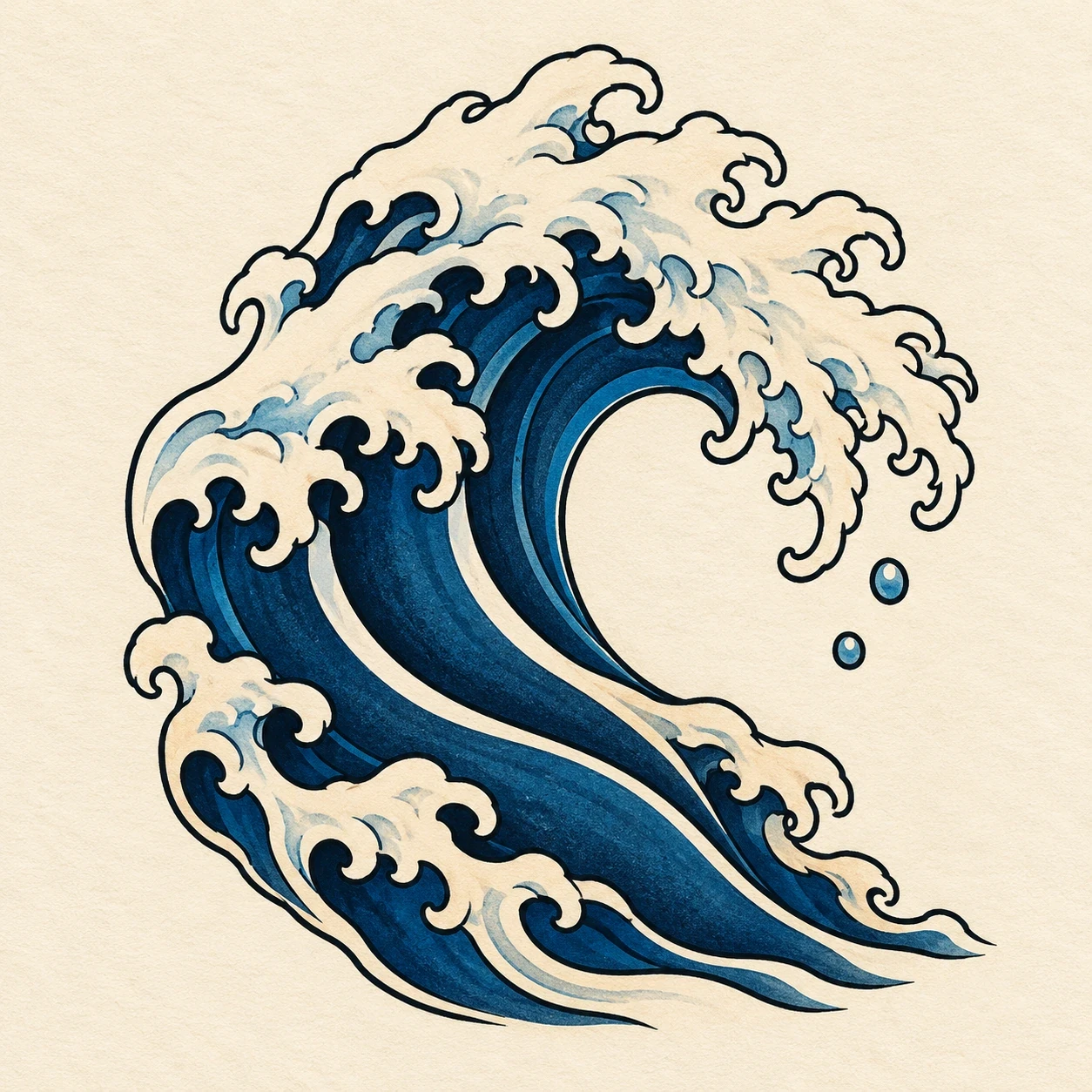 Single blue curling wave with cream foam and an open center