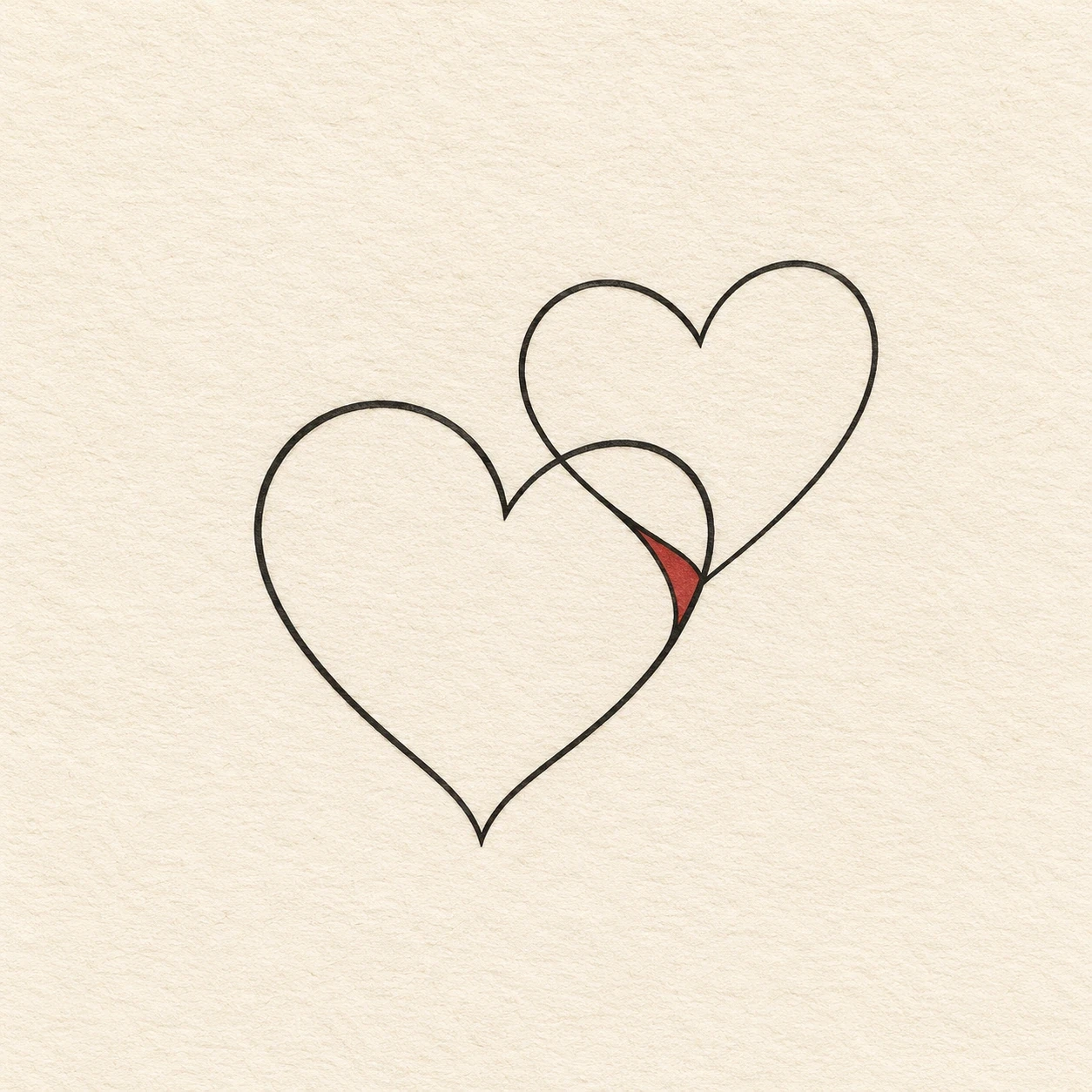 Two overlapping outlined hearts with a small red accent