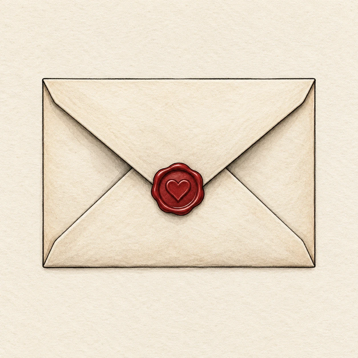 Closed paper envelope with a red heart wax seal