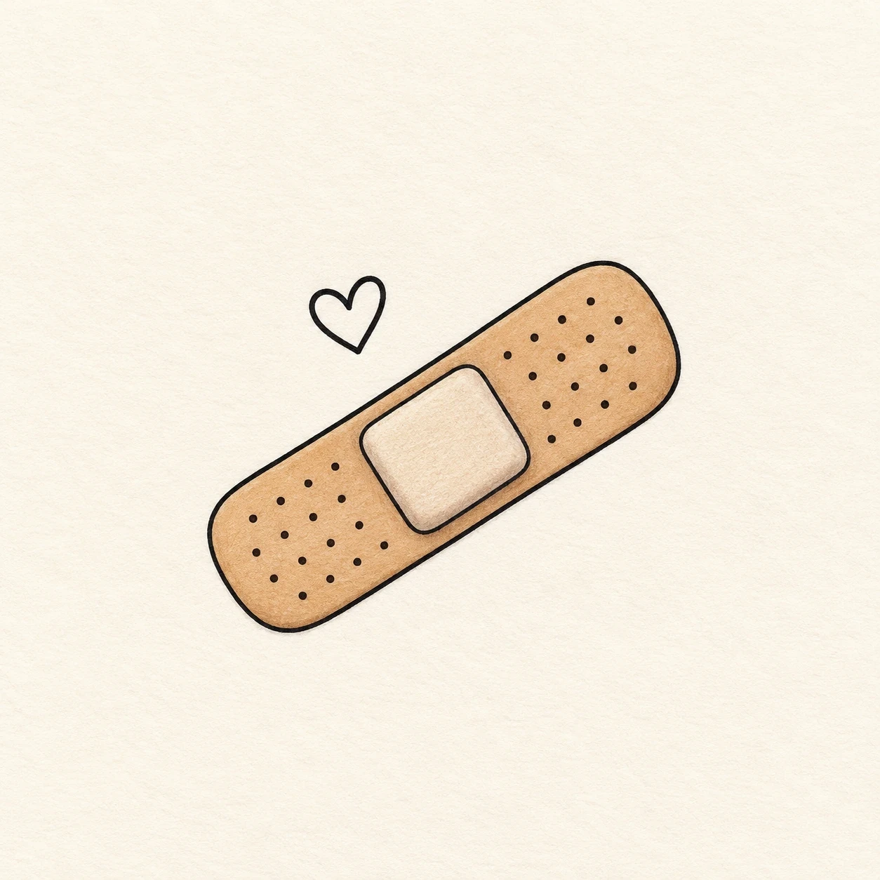 Adhesive-bandage tattoo concept with a small outlined heart