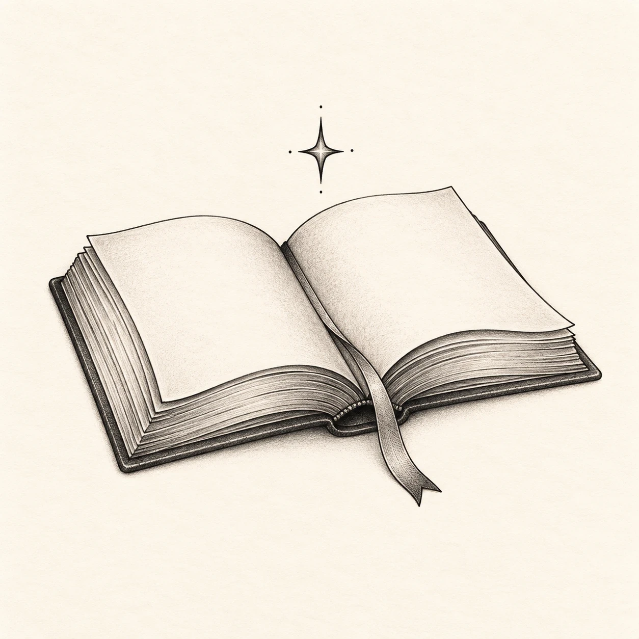 Open-book tattoo concept with a ribbon bookmark and small star