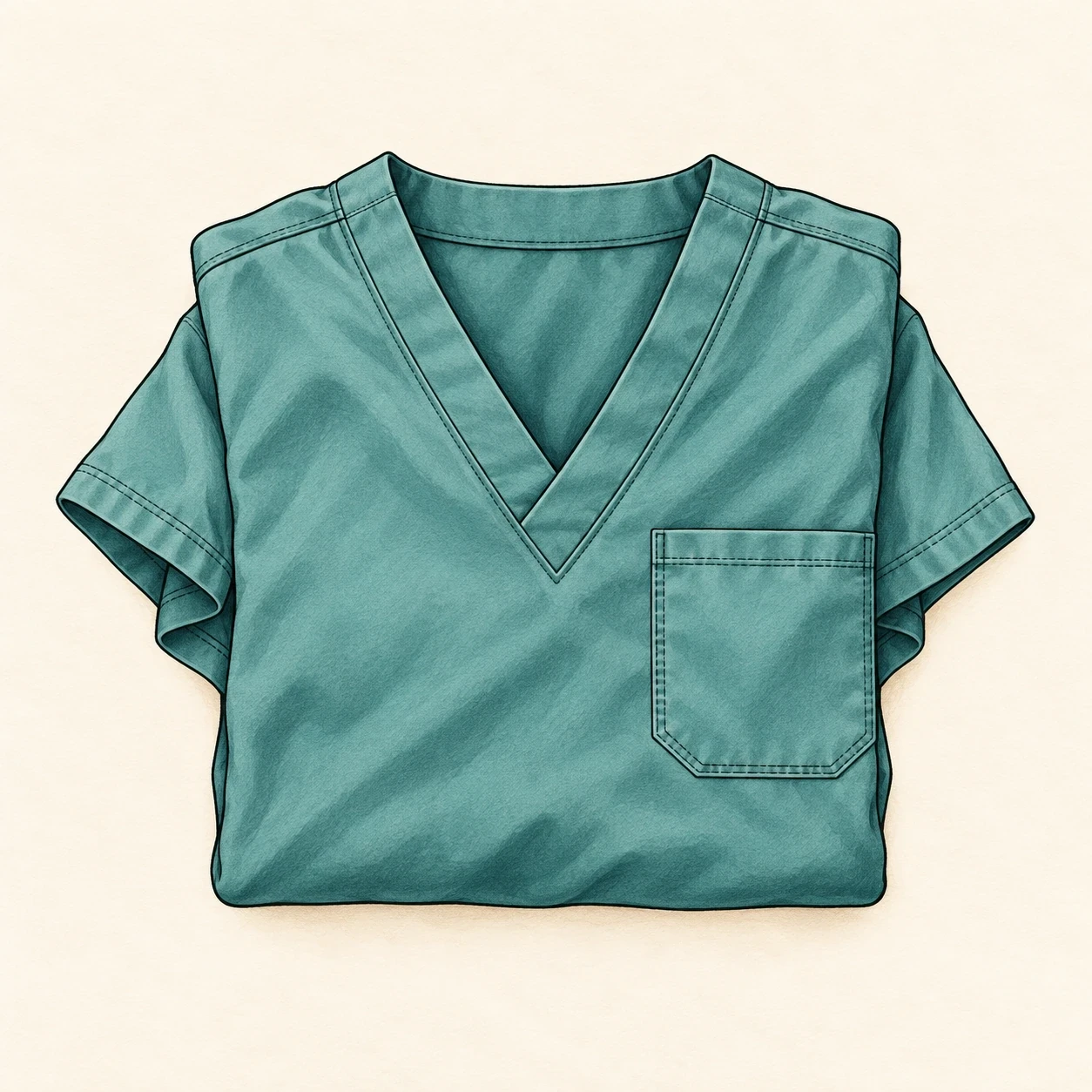 Teal scrub-top tattoo concept with a V-neck and plain chest pocket