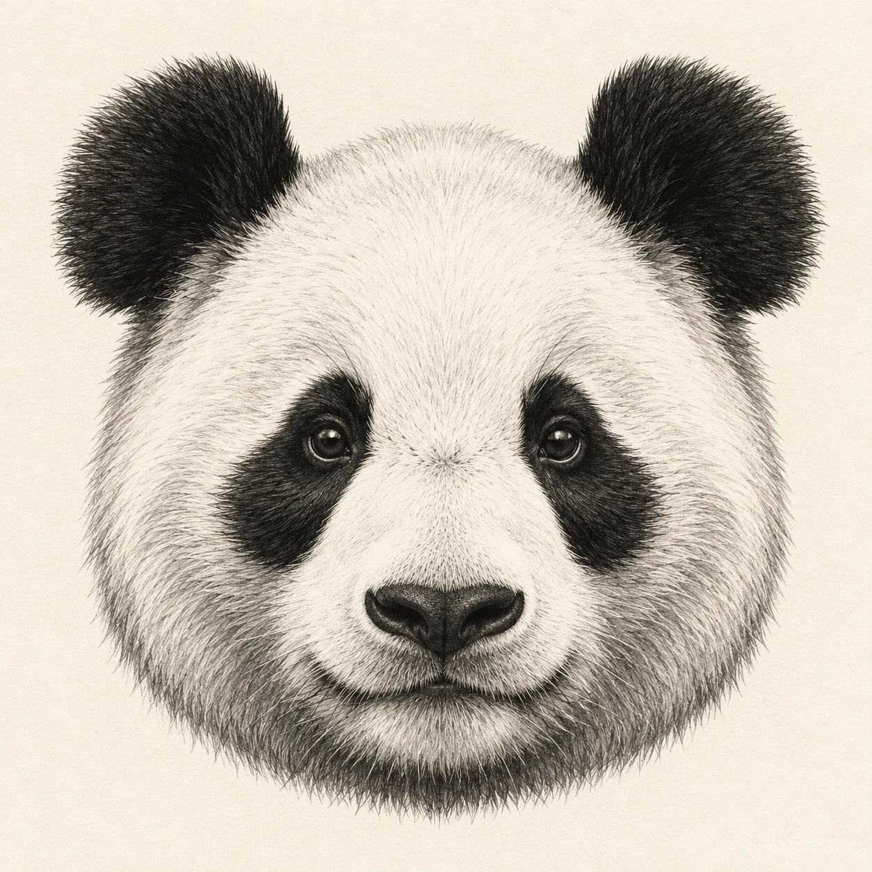 Black-and-grey giant panda head tattoo concept with detailed fur and round ears