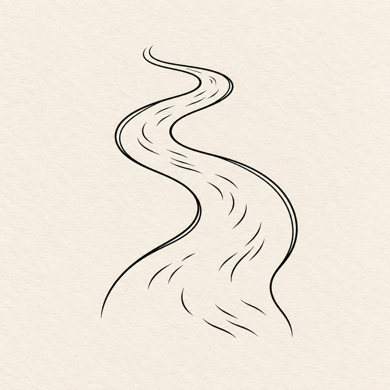 Minimal S-shaped river bend outlined with two black bank lines