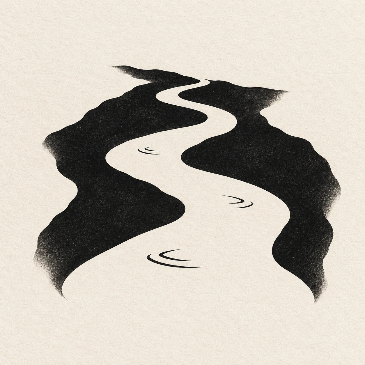 Graphic black banks surrounding a continuous white S-shaped river channel