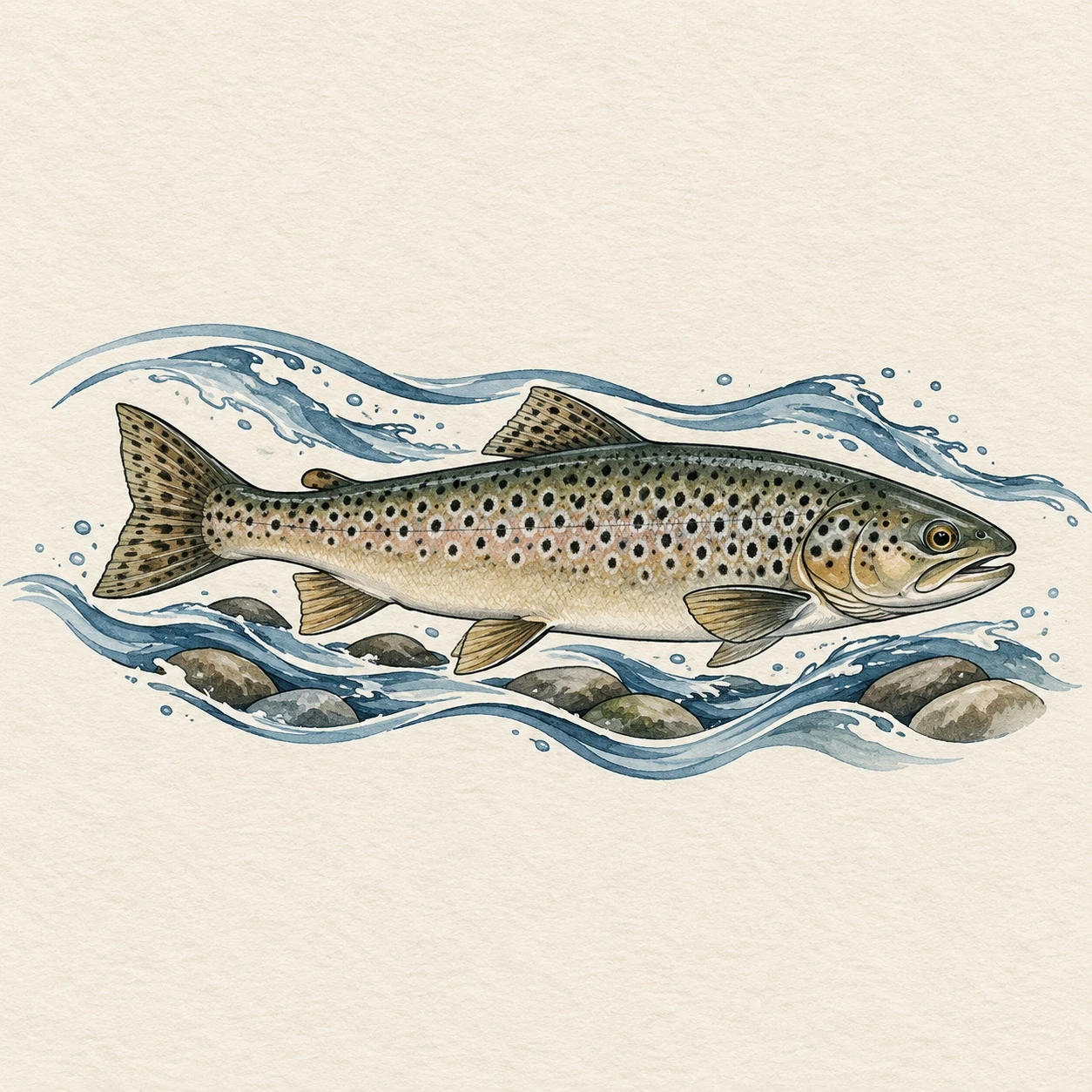Speckled trout between two open blue river-current lines