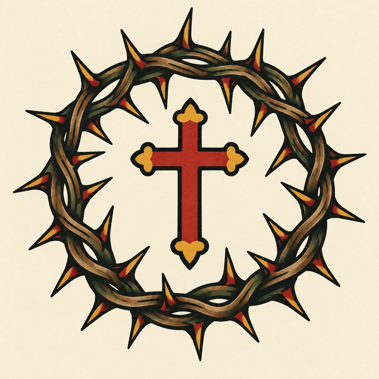 Dark crown of thorns surrounding a red cross